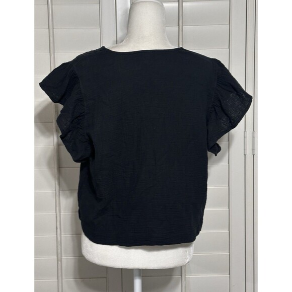 NWT Rails Size L Miley Black Ruffle Sleeve Gauze Blouse Top $158 - Picture 5 of 10